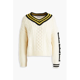 Striped cable-knit and intarsia wool sweater