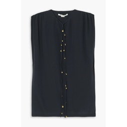 Bead-embellished gathered silk crepe de chine top