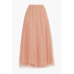 Pleated tulle and point desprit midi skirt