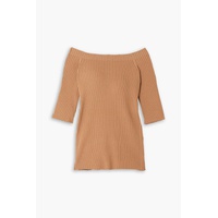 Off-the-shoulder ribbed wool and cashmere-blend sweater