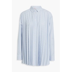 Pleated striped cotton-blend poplin shirt