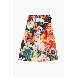 Embellished floral-print crepe de chine mini skirt