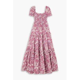 Zuri smocked tiered floral-print cotton-voile maxi dress