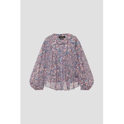 Orionea gathered floral-print silk-crepon blouse