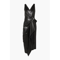 Fanelia asymmetric wrap-effect leather midi dress