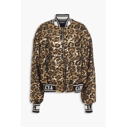 Leopard-print sequined woven bomber jacket